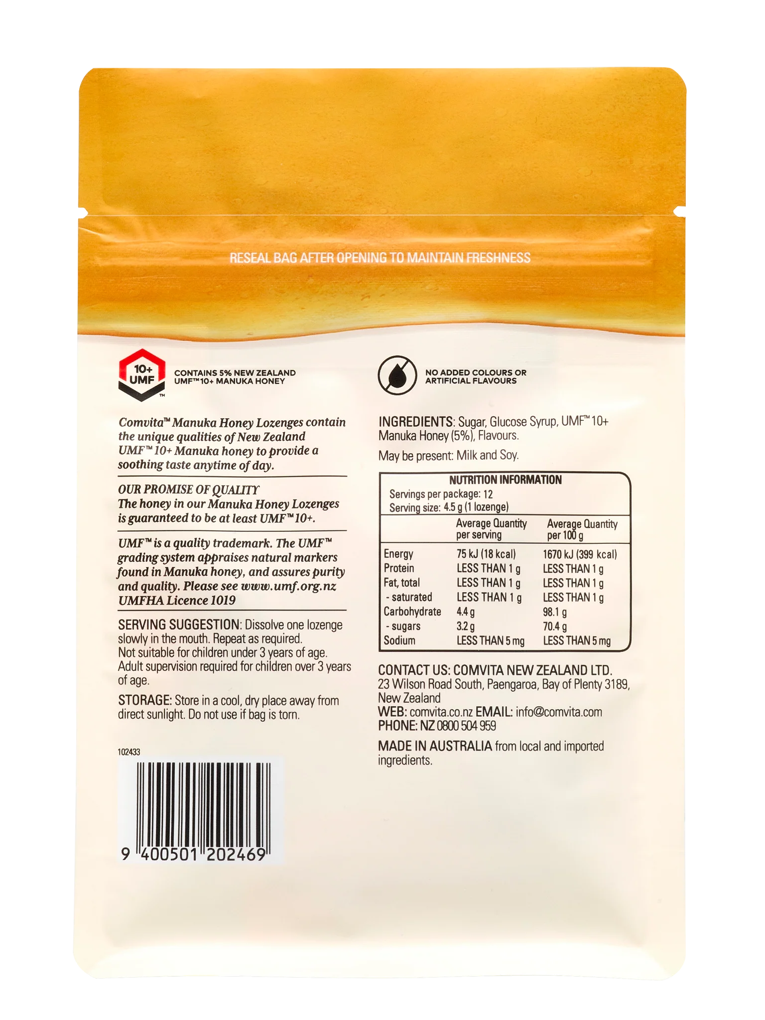 COMVITA - Manuka Honey Lozenges with Propolis Lemon, weight 12s
