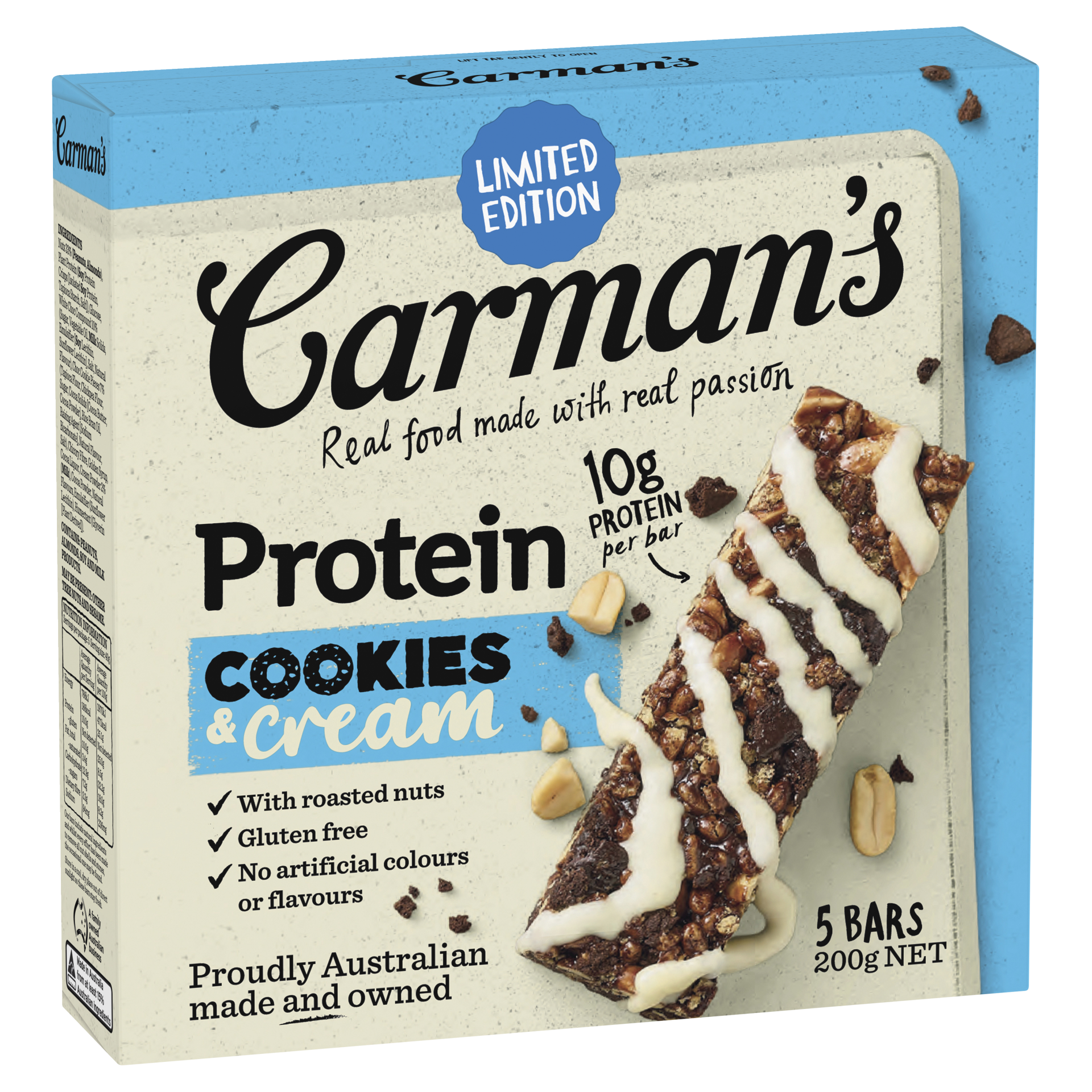 Carman's Gluten Free  -  Cookies & Cream  Protein Bar 40g