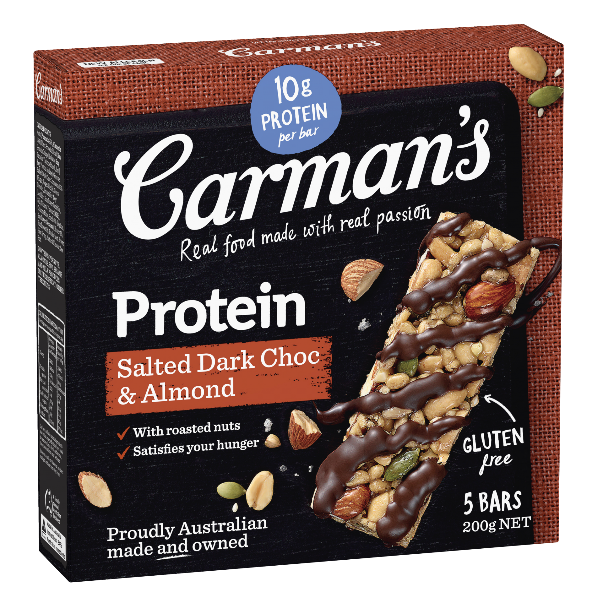 Carman's Gluten Free - Salted Dark Choc  & Almond Protein Bar 40g